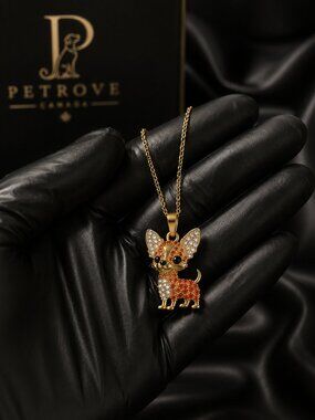 PETROVE Chihuahua Necklace & Earrings Set – Gold Red Crystal Dog Lover Gift